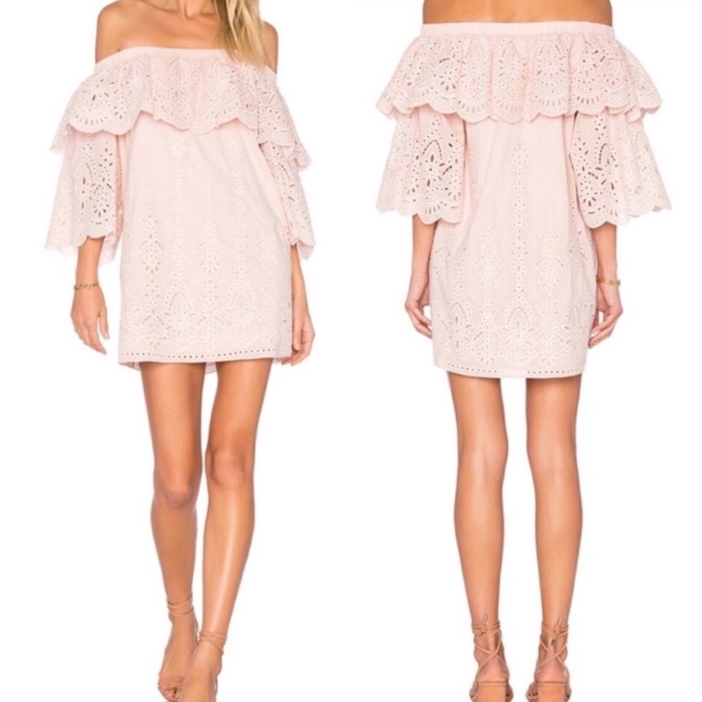 Parker Eyelet Off The Shoulder Babydoll Mini Dress Blush Pink Small Cathy Dress